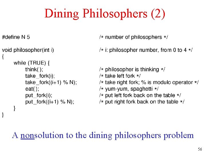 Dining Philosophers (2) A nonsolution to the dining philosophers problem 56 