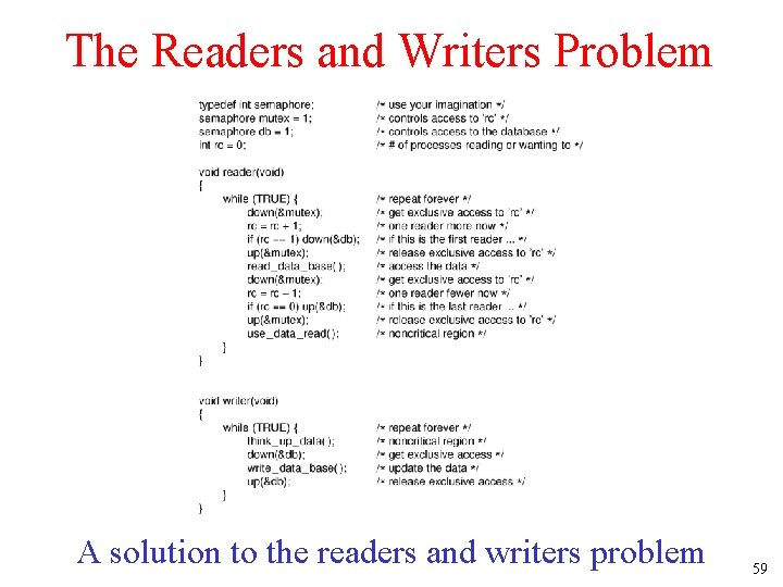 The Readers and Writers Problem A solution to the readers and writers problem 59