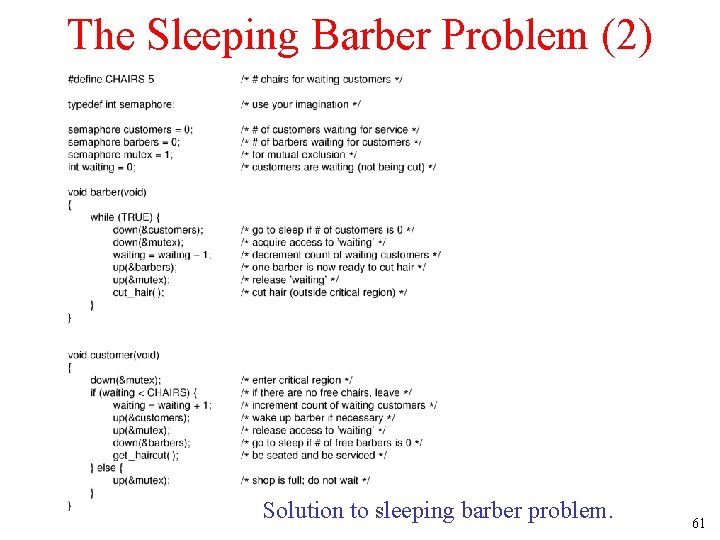 The Sleeping Barber Problem (2) Solution to sleeping barber problem. 61 