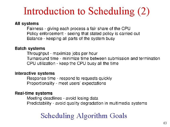 Introduction to Scheduling (2) Scheduling Algorithm Goals 63 