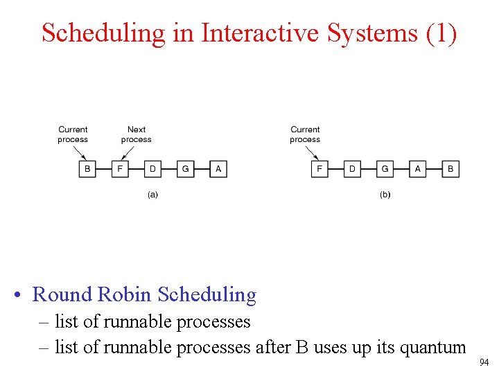 Scheduling in Interactive Systems (1) • Round Robin Scheduling – list of runnable processes