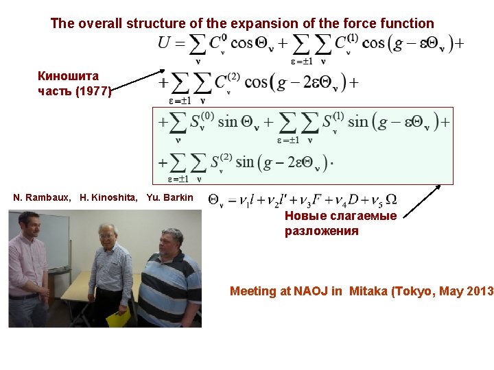 The overall structure of the expansion of the force function Киношита часть (1977) N.