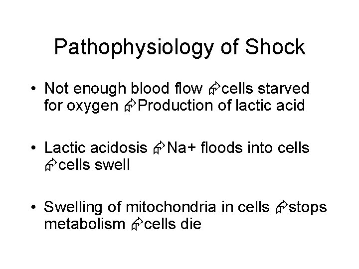 Pathophysiology of Shock • Not enough blood flow cells starved for oxygen Production of