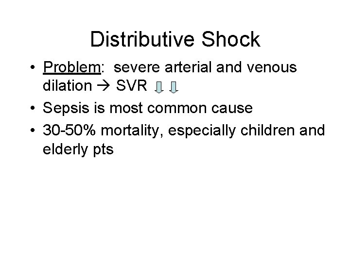 Distributive Shock • Problem: severe arterial and venous dilation SVR • Sepsis is most