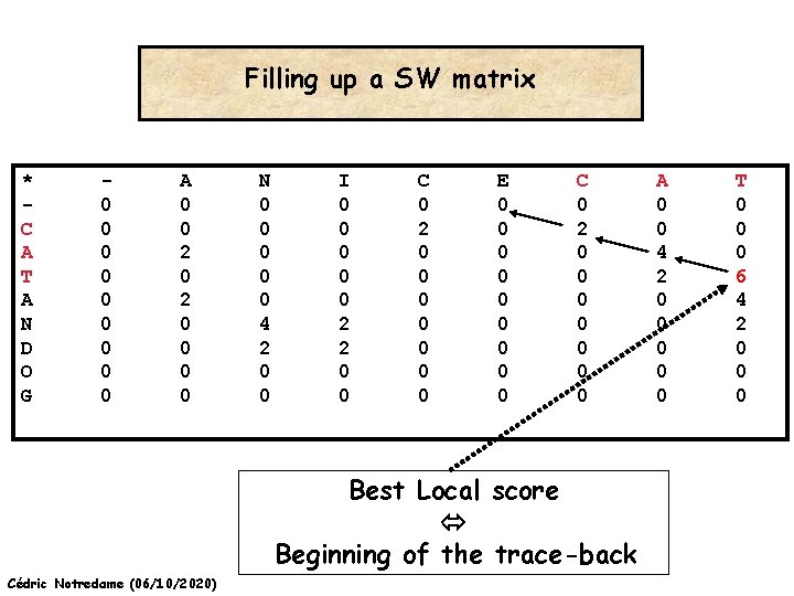 Filling up a SW matrix * C A T A N D O G