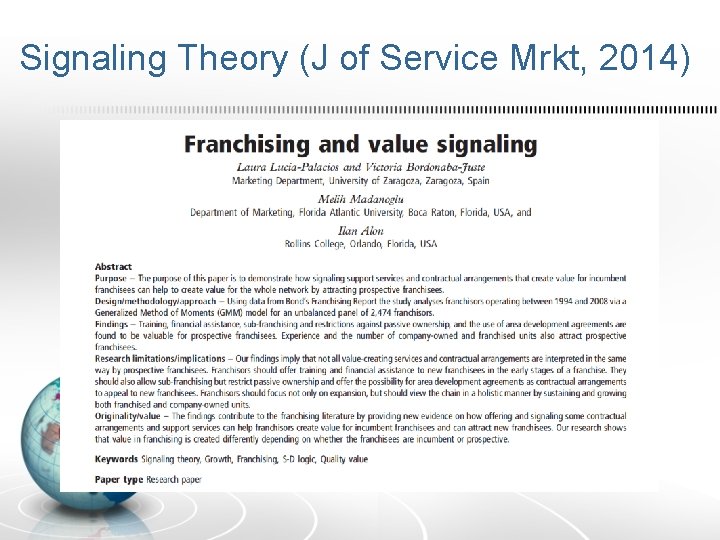 Signaling Theory (J of Service Mrkt, 2014) 