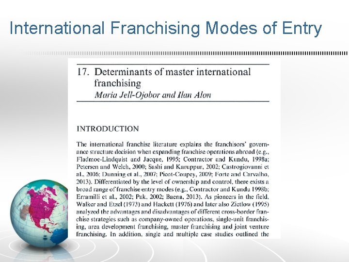 International Franchising Modes of Entry 