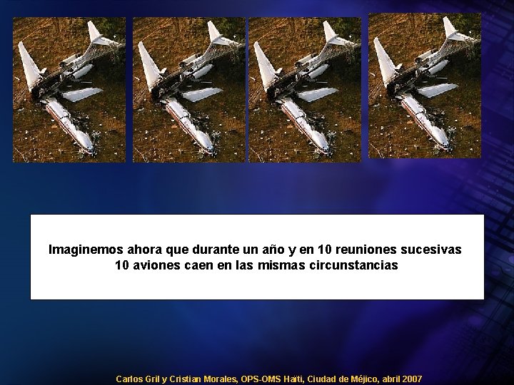 Imaginemos ahora que durante un año y en 10 reuniones sucesivas 10 aviones caen Imaginemos ahora que durante un año y en 10 reuniones sucesivas 10 aviones caen