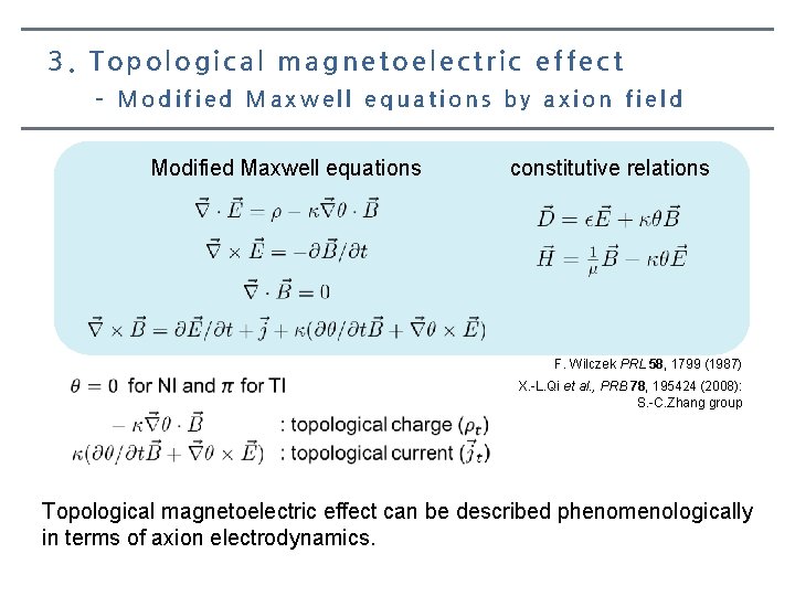 3. Topological magnetoelectric effect – Modified Maxwell equations by axion field Modified Maxwell equations