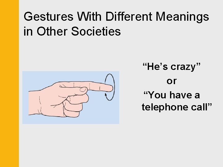 Gestures With Different Meanings in Other Societies “He’s crazy” or “You have a telephone