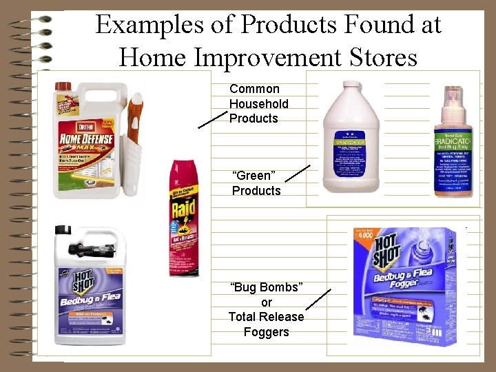 Examples of Products Found at Home Improvement Stores Common Household Products “Green” Products “Bug
