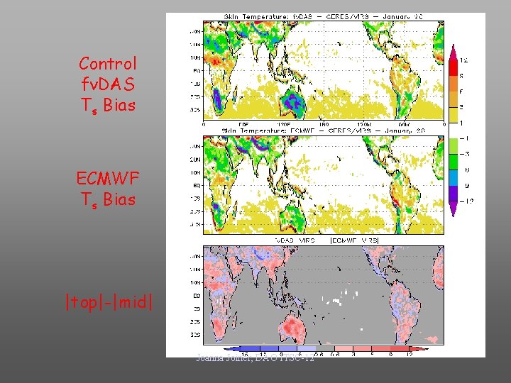 Control fv. DAS Ts Bias ECMWF Ts Bias |top|-|mid| Joanna Joiner, DAO ITSC-12 