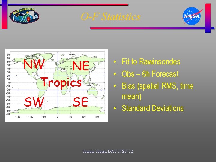 O-F Statistics NW NE Tropics SW SE • Fit to Rawinsondes • Obs –