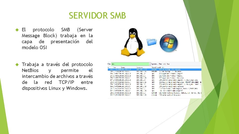 SERVIDOR SMB El protocolo SMB (Server Message Block) trabaja en la capa de presentación