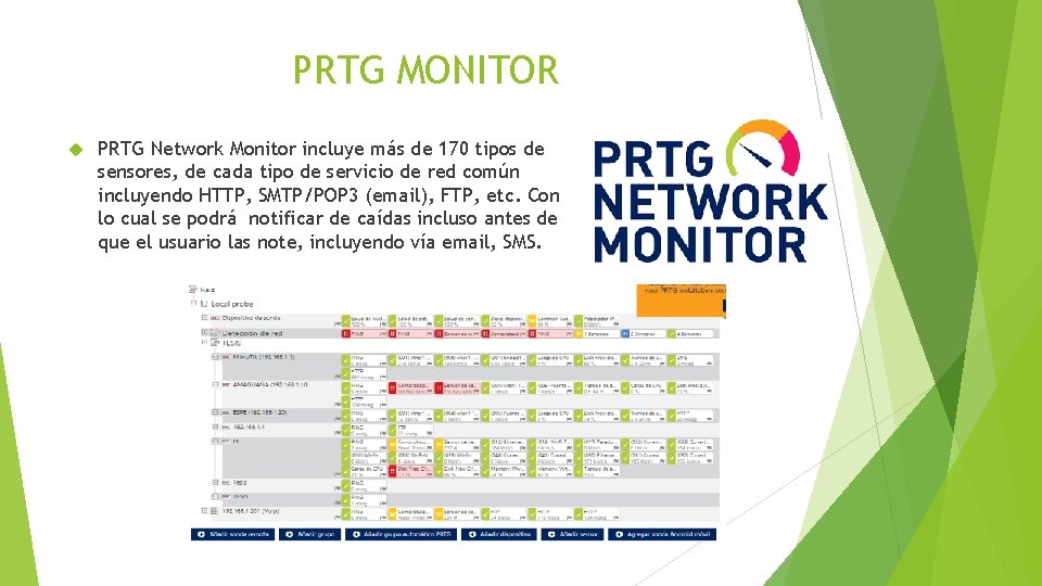 PRTG MONITOR PRTG Network Monitor incluye más de 170 tipos de sensores, de cada