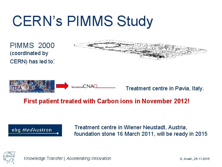 CERN’s PIMMS Study PIMMS 2000 (coordinated by CERN) has led to: Treatment centre in