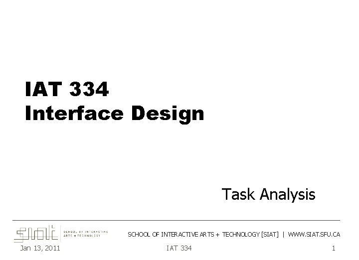 IAT 334 Interface Design Task Analysis ___________________________________________ SCHOOL OF INTERACTIVE ARTS + TECHNOLOGY [SIAT]