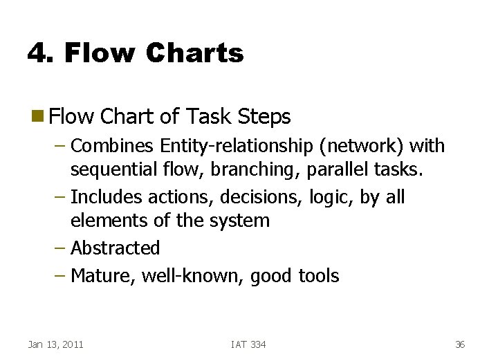 4. Flow Charts g Flow Chart of Task Steps – Combines Entity-relationship (network) with