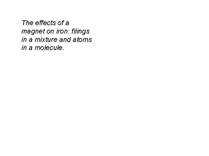 The effects of a magnet on iron: filings in a mixture and atoms in