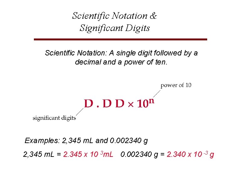 Scientific Notation & Significant Digits Scientific Notation: A single digit followed by a decimal