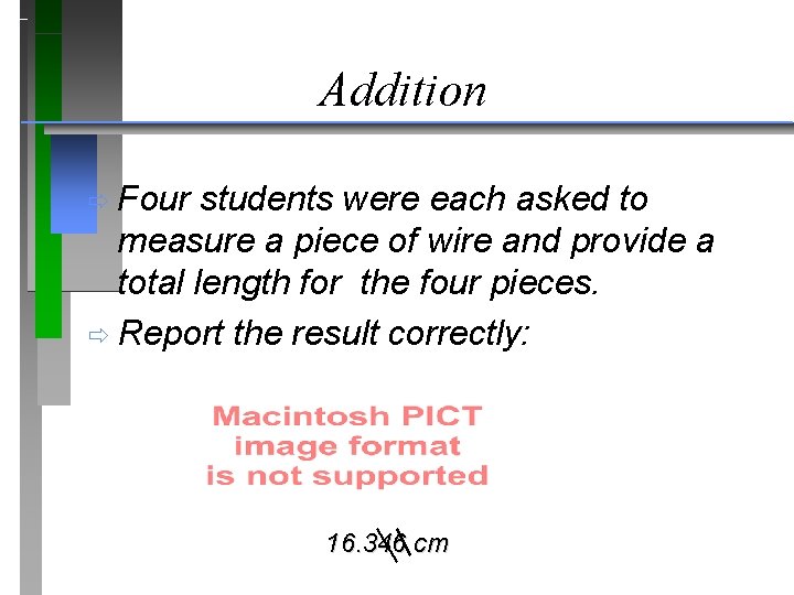 Addition ð Four students were each asked to measure a piece of wire and