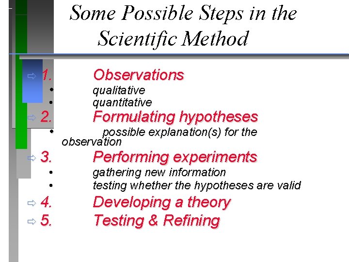 Some Possible Steps in the Scientific Method ð 1. • Observations • qualitative quantitative