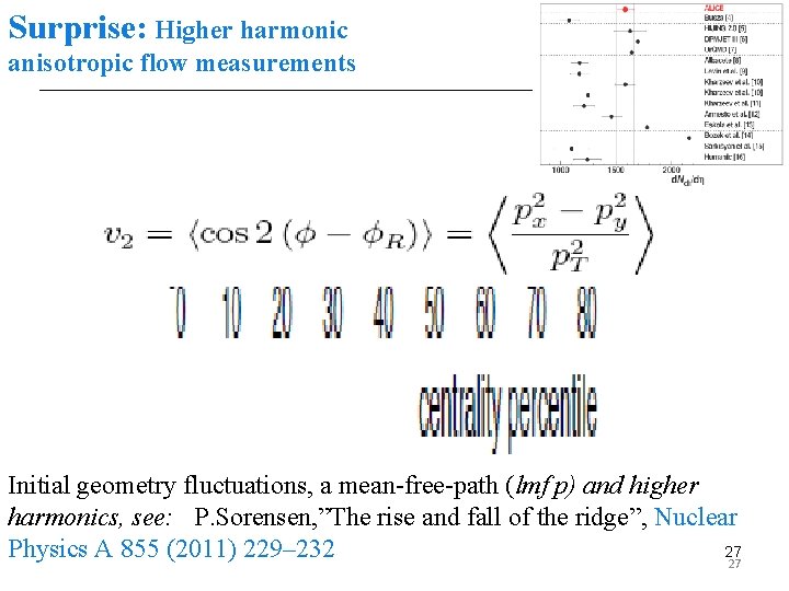 Surprise: Higher harmonic anisotropic flow measurements Initial geometry fluctuations, a mean-free-path (lmf p) and