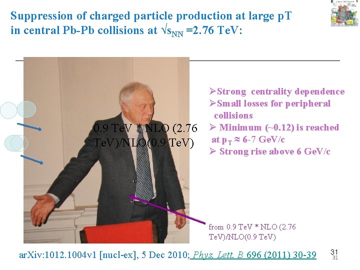 Suppression of charged particle production at large p. T in central Pb-Pb collisions at