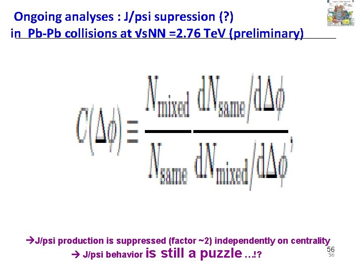 Ongoing analyses : J/psi supression (? ) in Pb-Pb collisions at √s. NN =2.