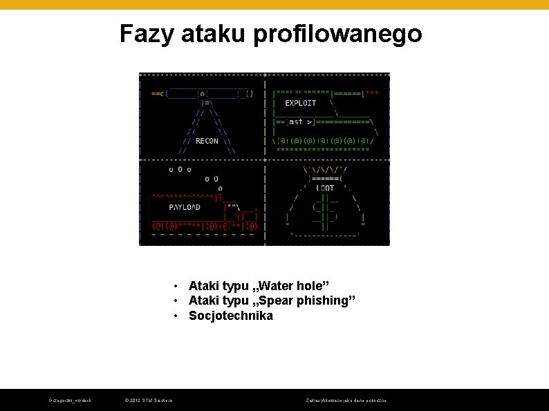 Fazy ataku profilowanego • Ataki typu „Water hole” • Ataki typu „Spear phishing” • Fazy ataku profilowanego • Ataki typu „Water hole” • Ataki typu „Spear phishing” •