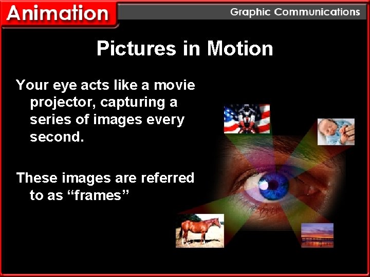 Pictures in Motion Your eye acts like a movie projector, capturing a series of