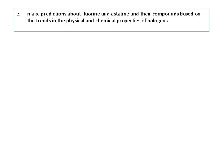 e. make predictions about fluorine and astatine and their compounds based on the trends e. make predictions about fluorine and astatine and their compounds based on the trends