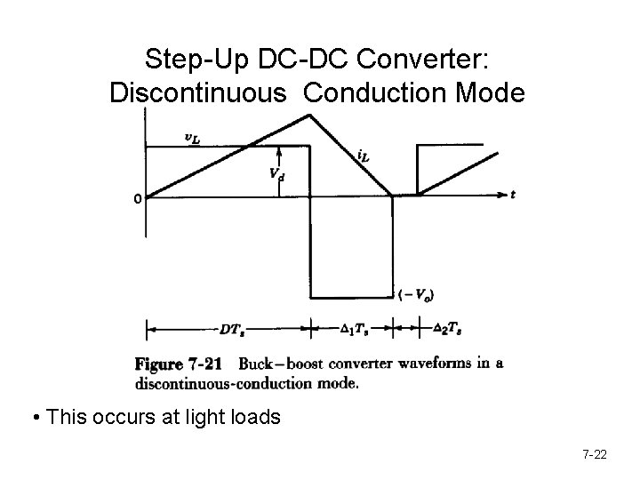 Step-Up DC-DC Converter: Discontinuous Conduction Mode • This occurs at light loads 7 -22
