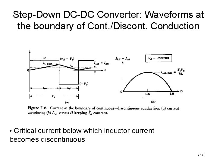 Step-Down DC-DC Converter: Waveforms at the boundary of Cont. /Discont. Conduction • Critical current