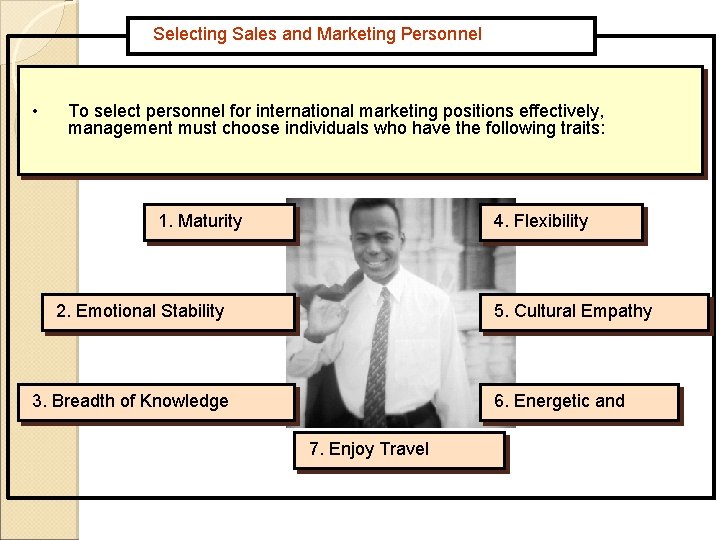 Selecting Sales and Marketing Personnel • To select personnel for international marketing positions effectively, Selecting Sales and Marketing Personnel • To select personnel for international marketing positions effectively,