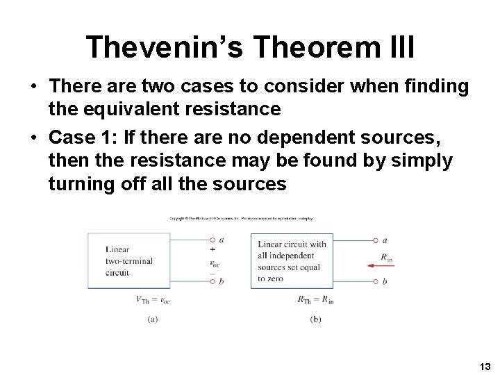 Thevenin’s Theorem III • There are two cases to consider when finding the equivalent