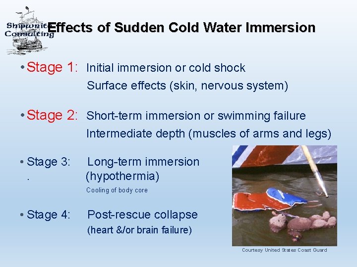 Effects of Sudden Cold Water Immersion • Stage 1: Initial immersion or cold shock