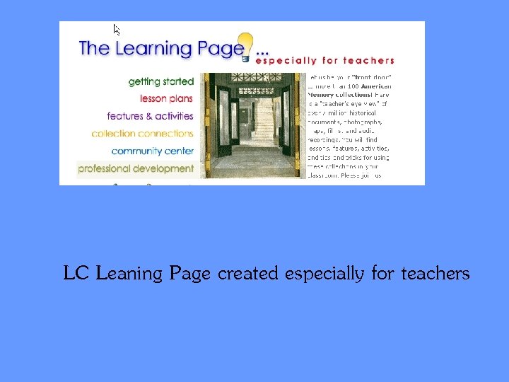 LC Leaning Page created especially for teachers 