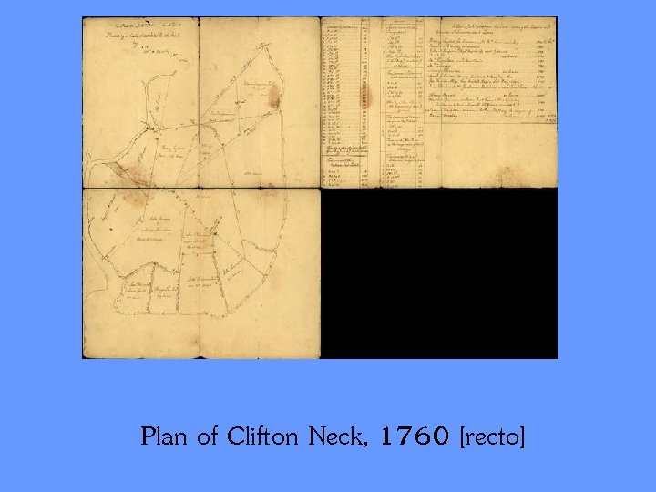 Plan of Clifton Neck, 1760 [recto] 