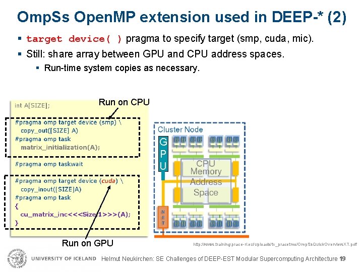 Omp. Ss Open. MP extension used in DEEP-* (2) § target device( ) pragma