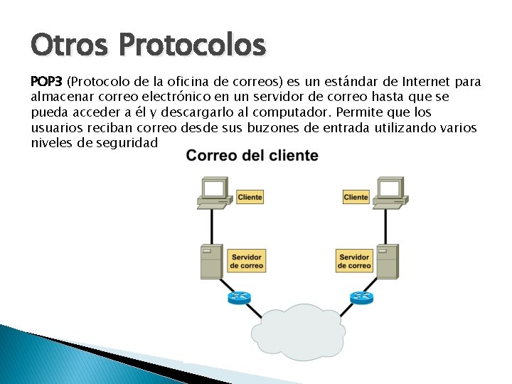 Otros Protocolos POP 3 (Protocolo de la oficina de correos) es un estándar de