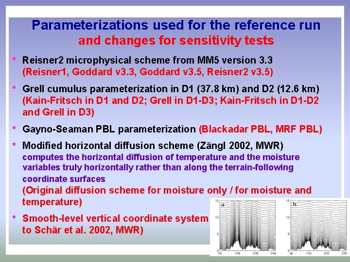 Parameterizations used for the reference run and changes for sensitivity tests h Reisner 2