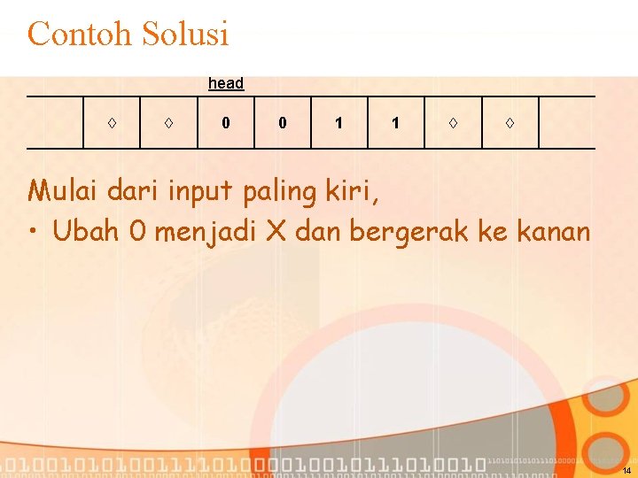 Contoh Solusi head 0 0 1 1 Mulai dari input paling kiri, • Ubah