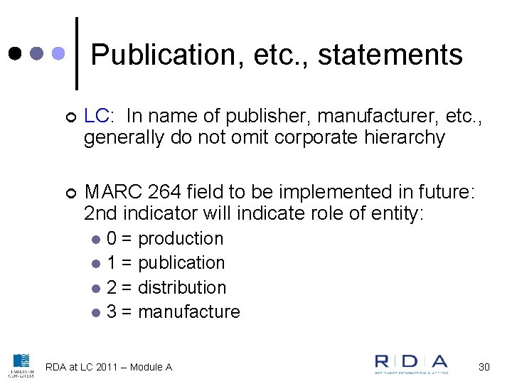 Publication, etc. , statements ¢ LC: In name of publisher, manufacturer, etc. , generally