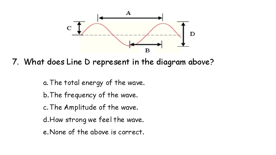 7. What does Line D represent in the diagram above? a. The total energy 7. What does Line D represent in the diagram above? a. The total energy