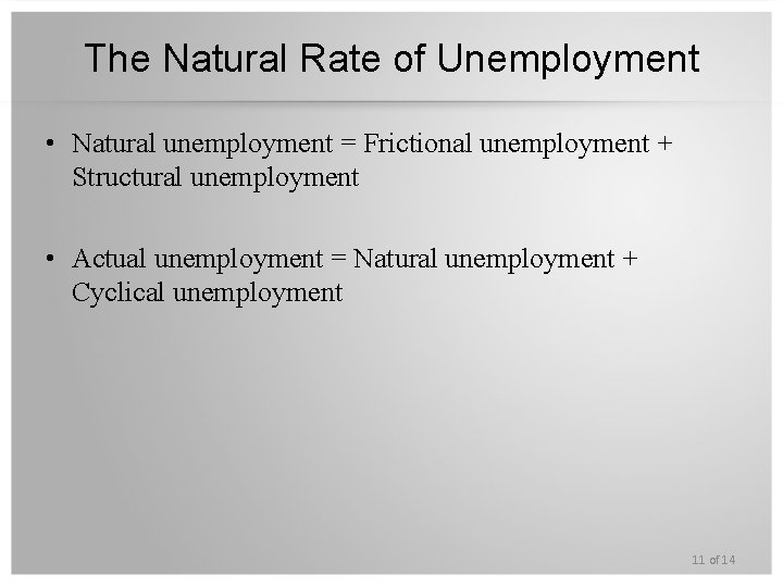 The Natural Rate of Unemployment • Natural unemployment = Frictional unemployment + Structural unemployment