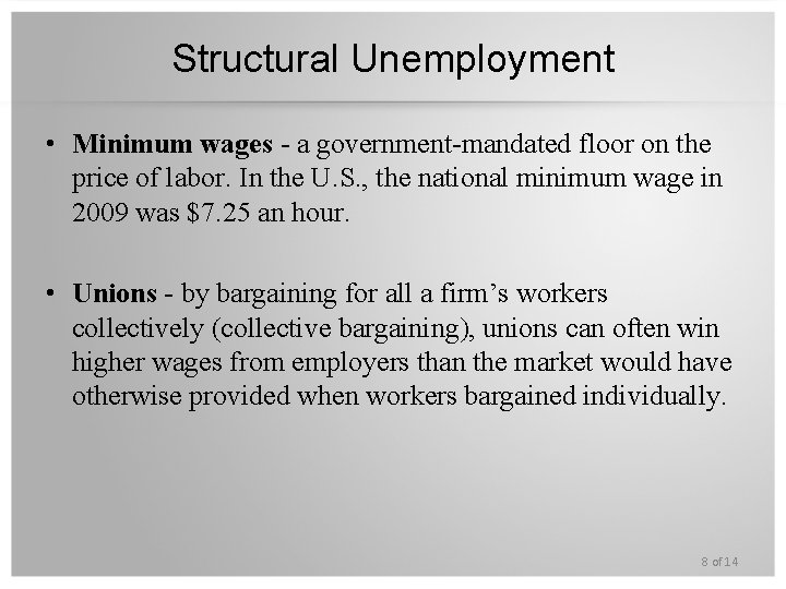 Structural Unemployment • Minimum wages - a government-mandated floor on the price of labor.