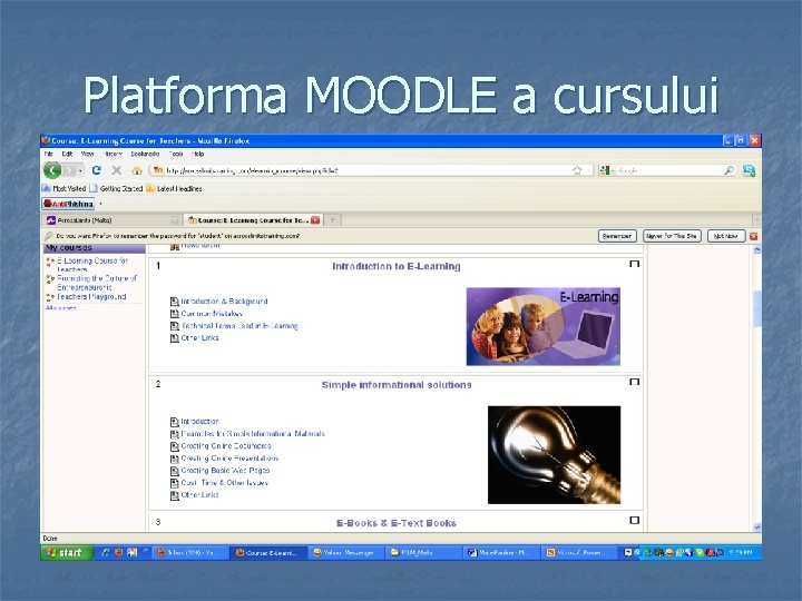 Platforma MOODLE a cursului 