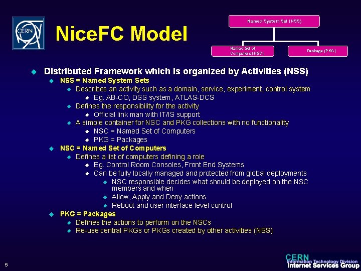 Nice. FC Model Named System Set (NSS) Named Set of Computers (NSC) u Distributed