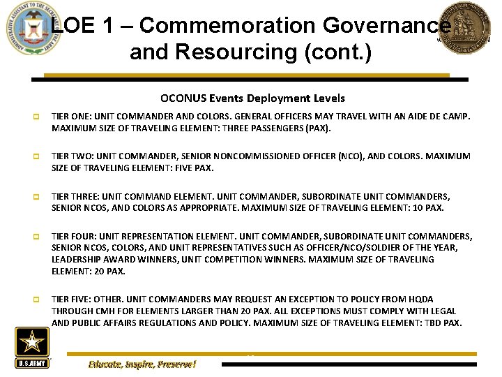 LOE 1 – Commemoration Governance and Resourcing (cont. ) www. oaa. army. mil OCONUS